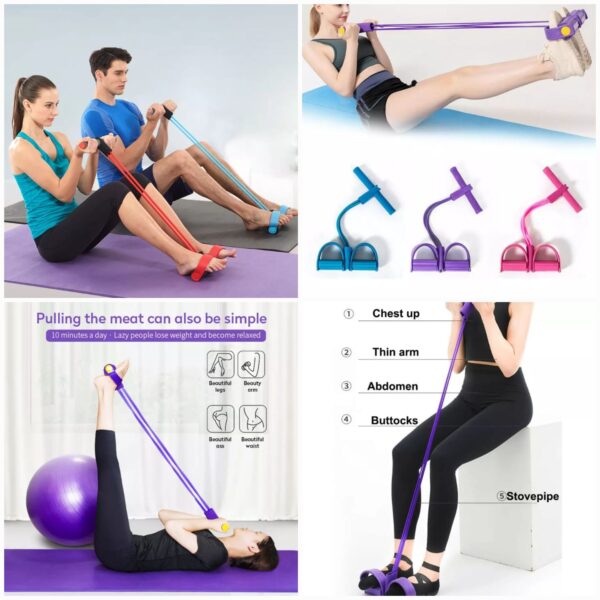 Foot Pedal Resistance Band Elastic Sit-up Pull Rope Yoga Fitness Gym – Elastic Pull Ropes Tummy Trimmer ( Random Color )