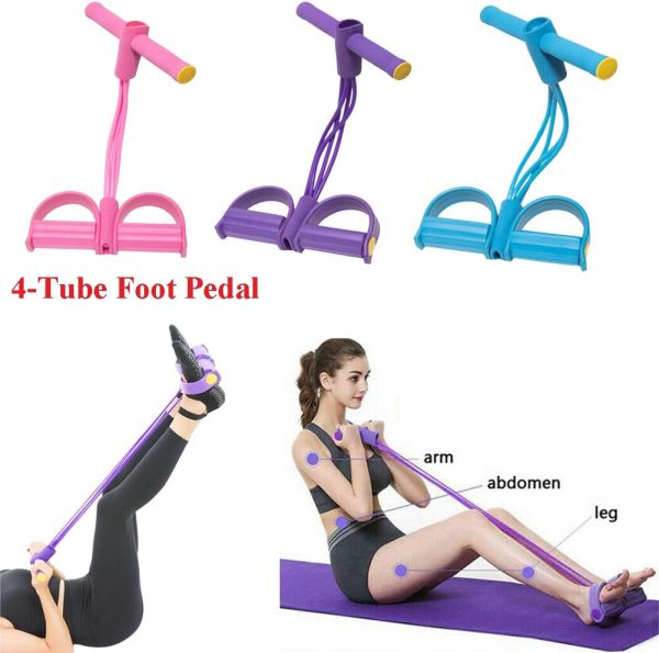Foot Pedal Resistance Band Elastic Sit-up Pull Rope Yoga Fitness Gym – Elastic Pull Ropes Tummy Trimmer ( Random Color )