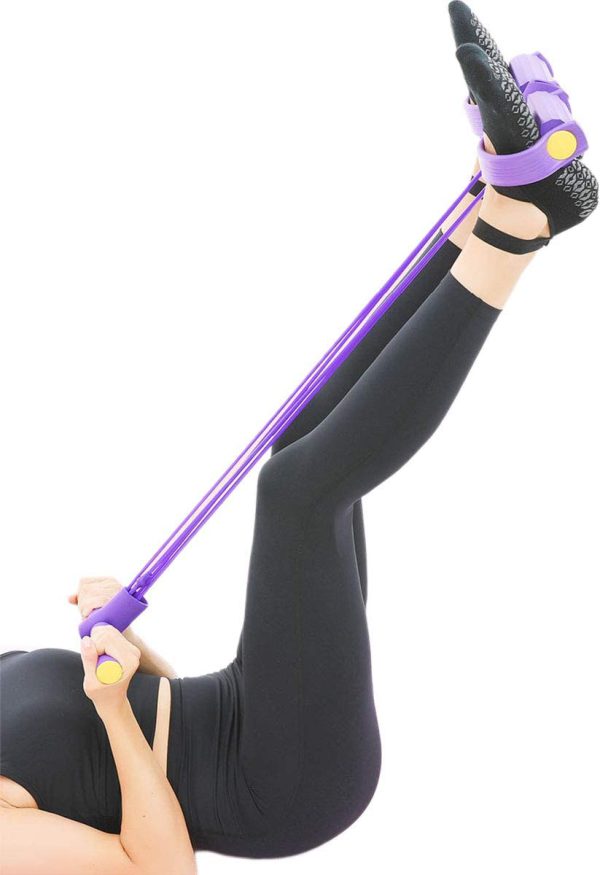 Foot Pedal Resistance Band Elastic Sit-up Pull Rope Yoga Fitness Gym – Elastic Pull Ropes Tummy Trimmer ( Random Color )
