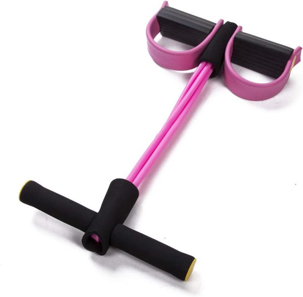 Foot Pedal Resistance Band Elastic Sit-up Pull Rope Yoga Fitness Gym – Elastic Pull Ropes Tummy Trimmer ( Random Color )