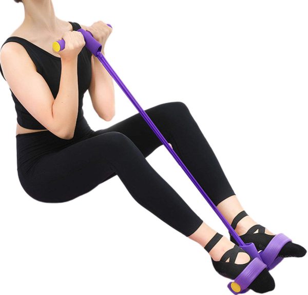Foot Pedal Resistance Band Elastic Sit-up Pull Rope Yoga Fitness Gym – Elastic Pull Ropes Tummy Trimmer ( Random Color )