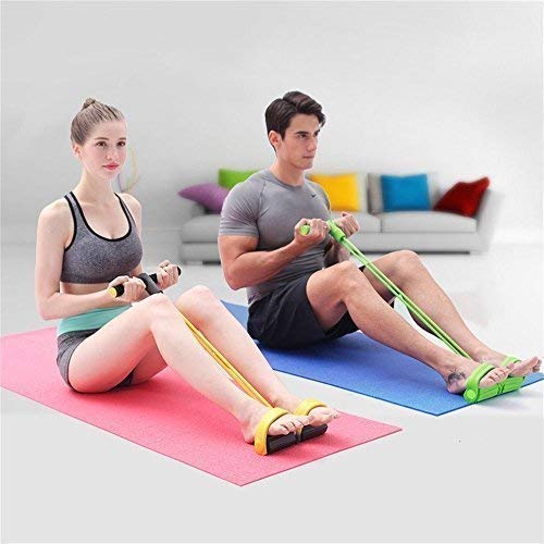 Foot Pedal Resistance Band Elastic Sit-up Pull Rope Yoga Fitness Gym – Elastic Pull Ropes Tummy Trimmer ( Random Color )