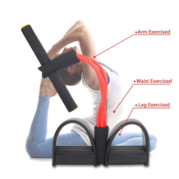 Foot Pedal Resistance Band Elastic Sit-up Pull Rope Yoga Fitness Gym – Elastic Pull Ropes Tummy Trimmer ( Random Color )