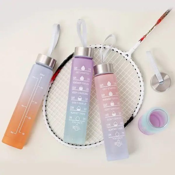 Sports Water Bottles 3 Pcs Set With Motivational Time Marker & Leak Proof Flip Top Lid (random Color)