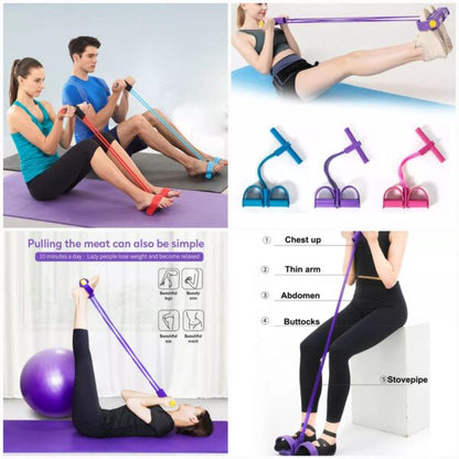 Foot Pedal Resistance Band Elastic Sit-up Pull Rope Yoga Fitness Gym – Elastic Pull Ropes Tummy Trimmer ( Random Color )
