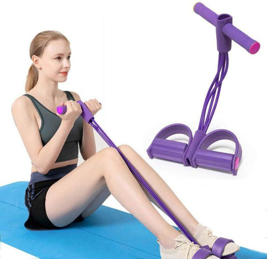 Foot Pedal Resistance Band Elastic Sit-up Pull Rope Yoga Fitness Gym – Elastic Pull Ropes Tummy Trimmer ( Random Color )